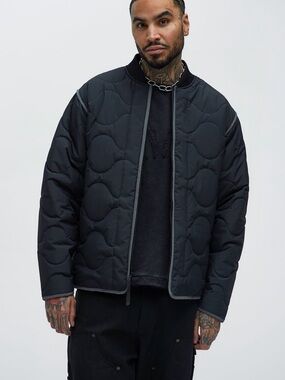 Fashion Nova Men's Quilted Bomber Jacket - Black